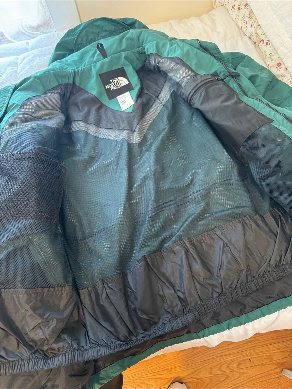 Vintage 90s The North Face Green Black Colorblock Hooded Ski Snow Jacket Large